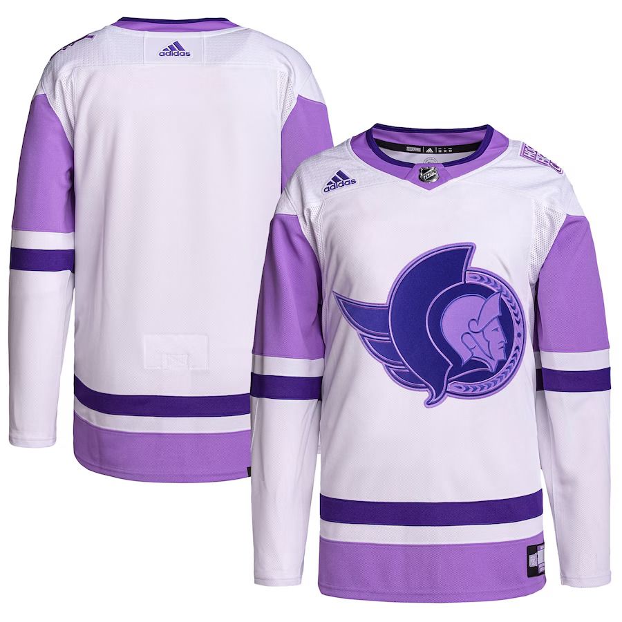 Men Ottawa Senators adidas White Purple Hockey Fights Cancer Primegreen Authentic Blank Practice NHL Jersey->customized nhl jersey->Custom Jersey